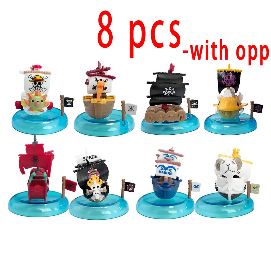 One Piece blind box 1-8pcs Anime Ship Figure Luffy Model Toy kawayi Mini Boat Pirate Ship Navy Going Merry Boat  Assembled Model