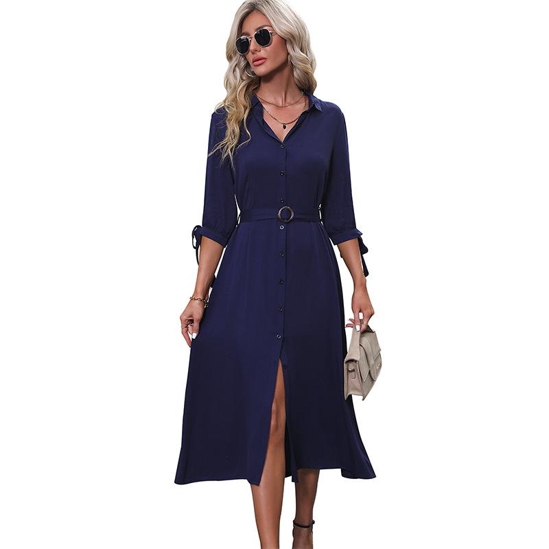 Spring new sweet retro style long-sleeved solid color dress