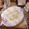 Lace Lolita Bonnet Flat Top Bow Ribbon Flower Cap Sweet Lolita Straw Hat  Beach Vacation