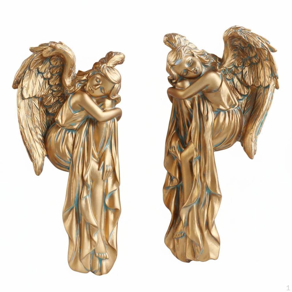 2 Pieces Angel Figurine Resin Craft Heavenly Protector Statue Compact Size Cherub Ornament for Door