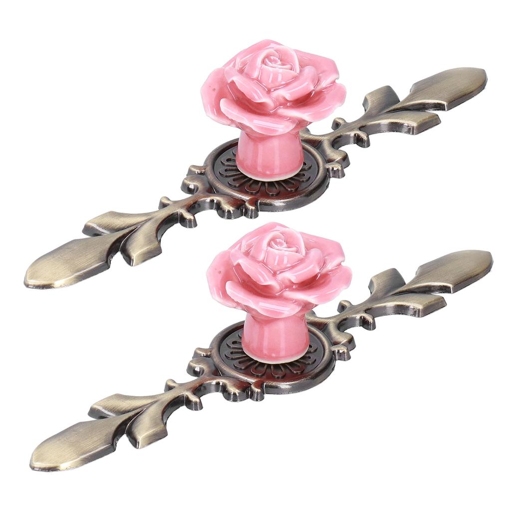 2 Zestawy Gałka Meblowa Róża Kwiatowa Ceramiczny Uchwyt do Szuflady Szafy na Meble Kuchenne