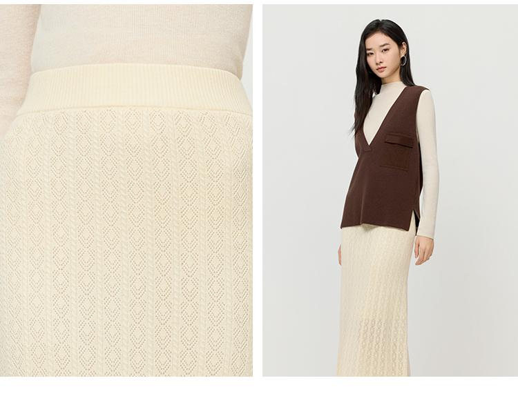 Fashionable and elegant style hollow lace texture skirt for women in spring and autumn, solid color versatile, soft and comfortable long skirt