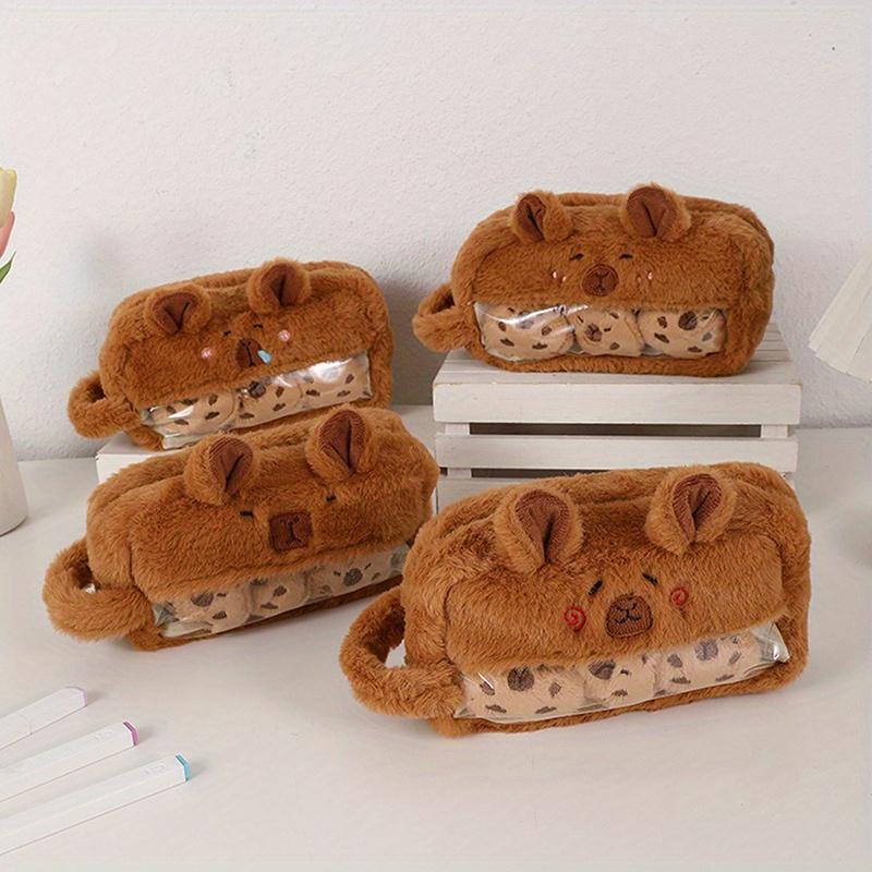 Niedliche Kawaii-Federtasche mit großem Fassungsvermögen, lustige Cartoon-Mode, Capybara-Plüsch-Federmäppchen, Schulbedarf, Geburtstagsgeschenke