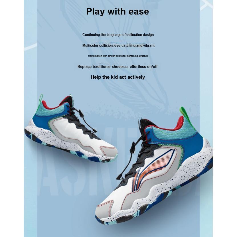 Li-Ning Children Pioneer Spirit I TD  Cloud Low-Top Basketball Shoes Kids sneakers Standard-White Coin-Gray YKBR050-57