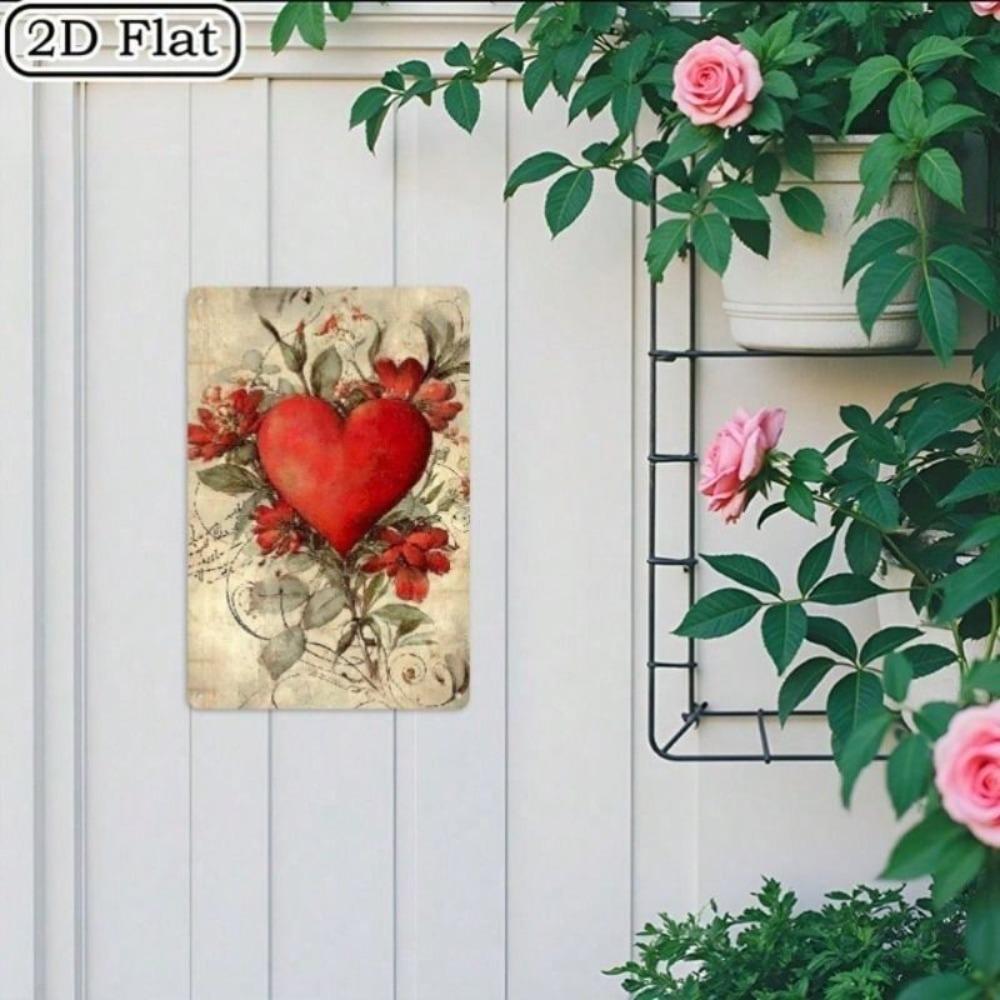 Metal Wall Art Sign, Vintage Heart Rustic Flower Decor for Living Room