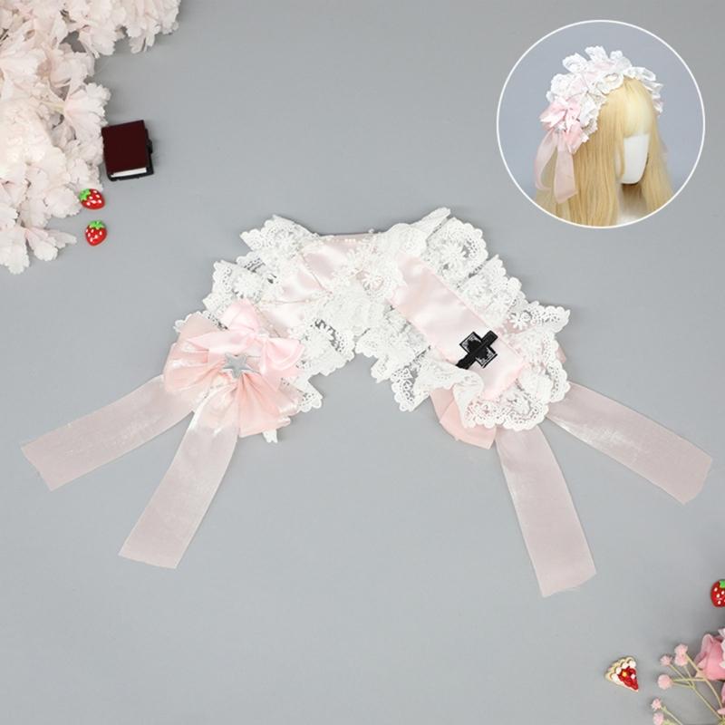 Lace Ribbon Headband Sweet Star Japanese Styles Anime Maid Costume Accessories for Teens Girl Women Halloween Props