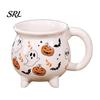 Halloween Tea Drinkware Witch Coffee Mug with Three Legged Cauldron Design, Non Slip Handle Ceramic Decorative Witchcraft Prop Cup, 370ml Capacity for
