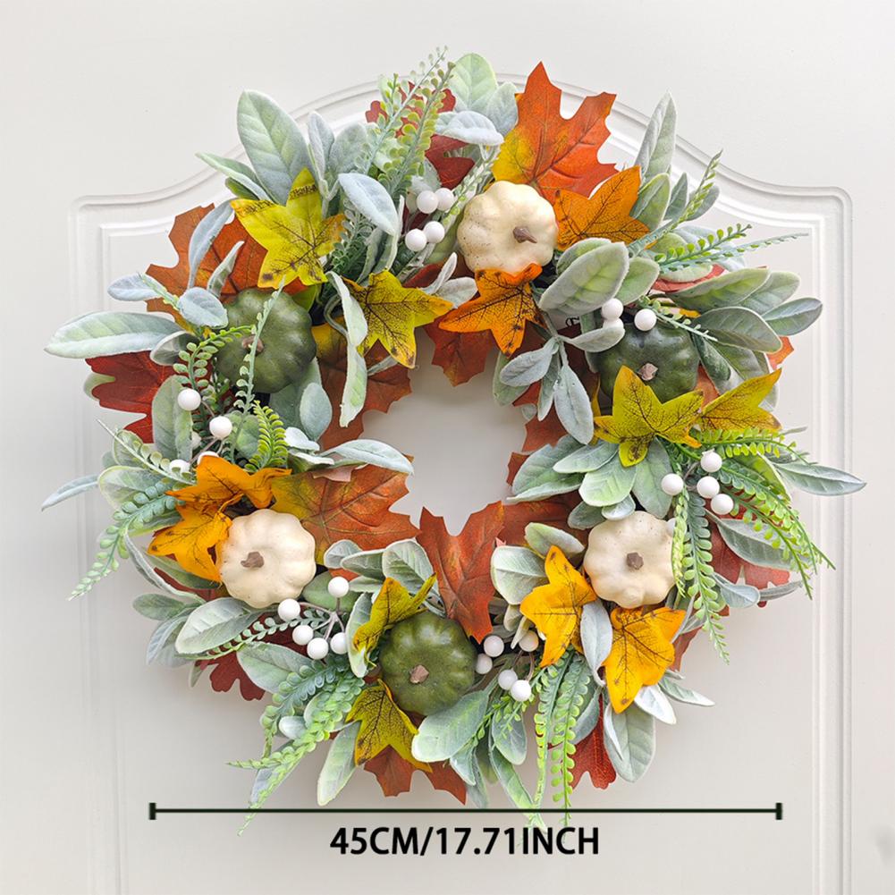 Autumn Maple Leaf Pumpkin Pine Cone Berry Wreath Simulated Wreath with Maple Leaf Pumpkin Pine Cone Berry Decor Halloween