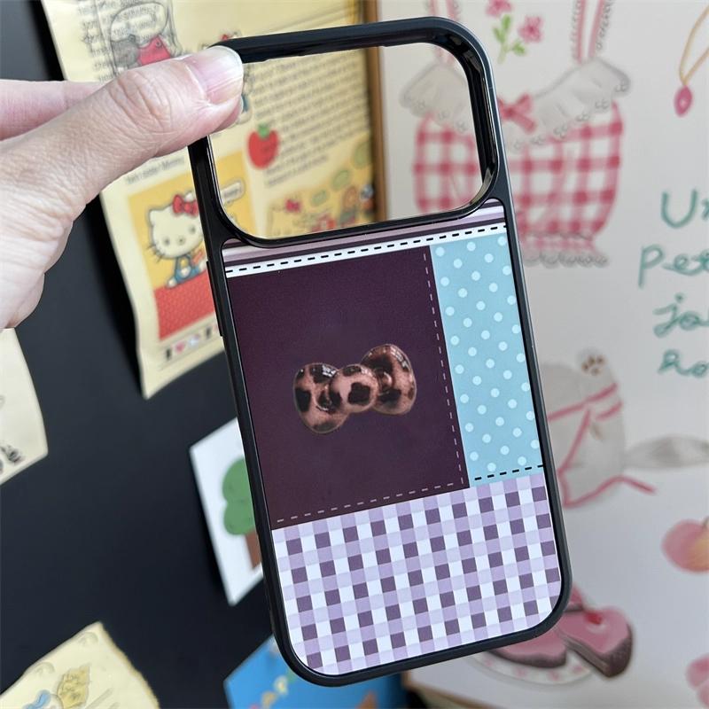 

Ins Autumn Winter Retro Grid Polka Dots Pattern Bow Phone Case For iPhone17 Air 16Pro Max 15 14 12 13 11Pro Plus Anti Fall Cover iPhone 15 Pro Max