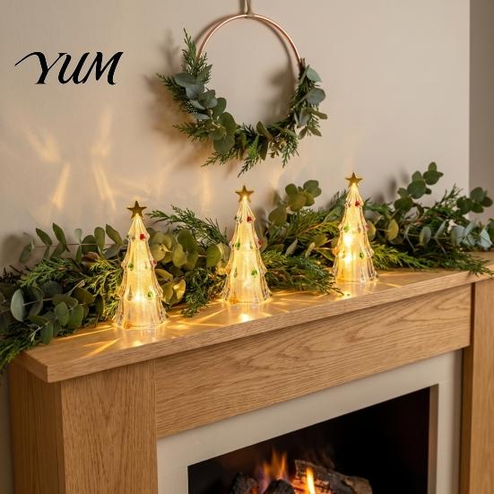Christmas Holiday Souvenir Lighted Tree Ornaments, Mini Xmas Night Light, Battery Operated Festive Table Centerpiece Lamp, Decorative LED for