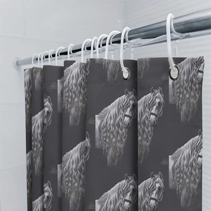 Elegant Horse Shower Curtain Black And White Equestrian Art Bathroom Decor Stallion Print Washroom Curtains Modern Farmhouse Sty
