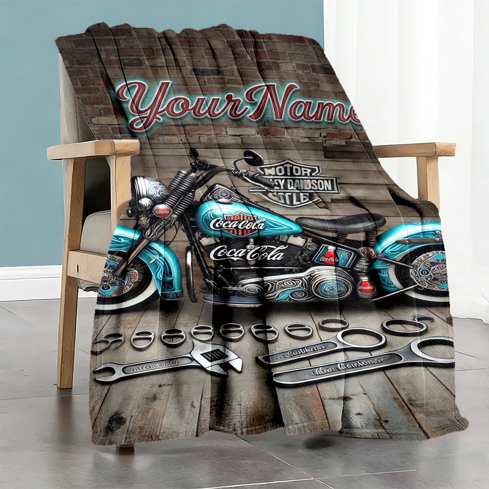 Motociclette Harley-Davidson Personalizza il Tuo Nome Coperta Accogliente Coperta Personalizzata Comfort Durevole Versatile per Riposo Letto Divano Spiaggia
