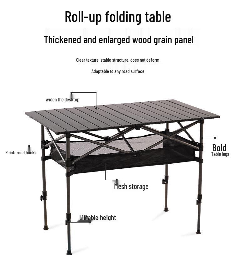Portable Metal Roll-Up Folding Table for Camping, Picnic, and BBQ