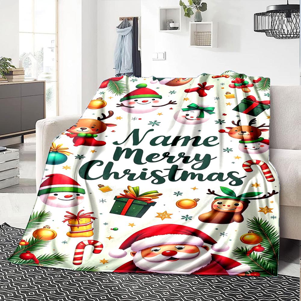 Custom Name Christmas Theme Printed Blanket - Perfect for Couch, Bed, Travel & Outdoor Use | Machine Washable, Cozy & Durable.