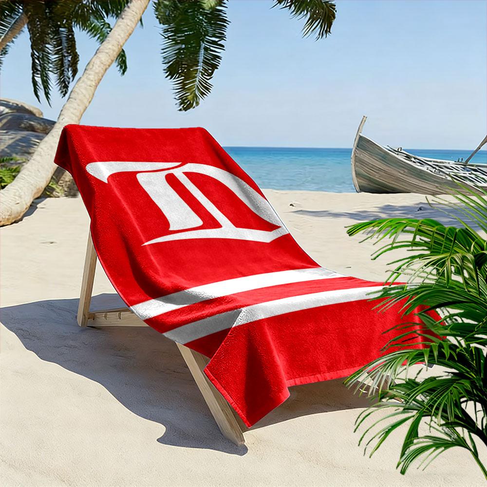 Red Beach Towel with White Gothic "D" Patterned beach towel quick dry perfect for travel outdoor sports jogging the beach and swimming