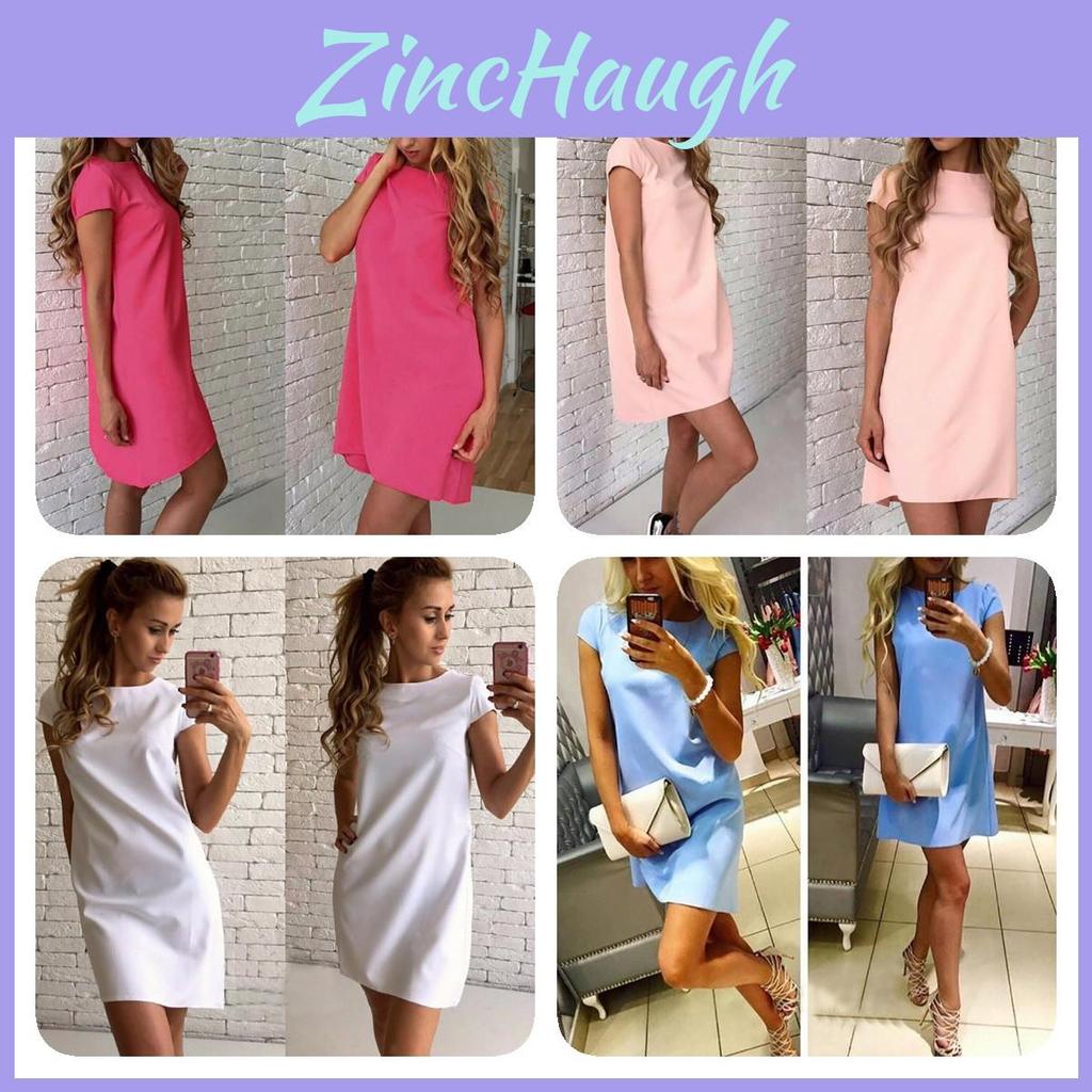 Stijlvolle Casual Jurk met Korte Mouwen, Ronde Hals en A-lijn Pasvorm in Vier Trendy Kleuren voor Jonge Vrouwen