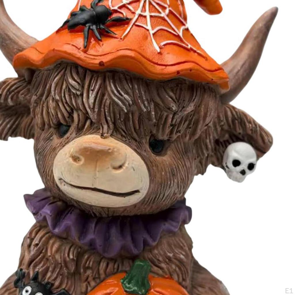 Cow Statue Animal Sculpture Creative Tabletop Ornament Halloween Figurine for Desk Office Bookshelf