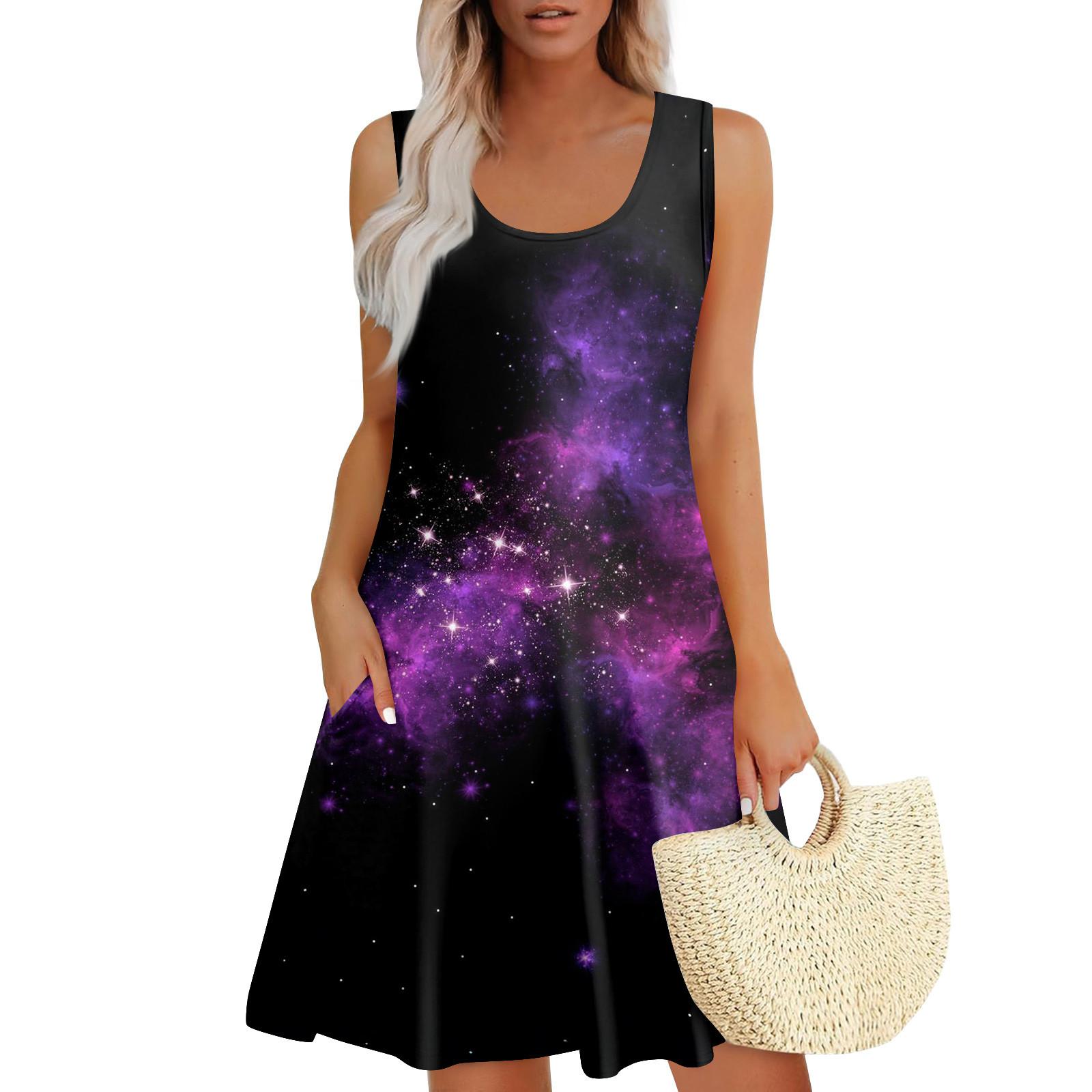 

Женские летние платья Пасхальный принт Свободные сарафаны без рукавов с U-образным вырезом Платье с карманами XL