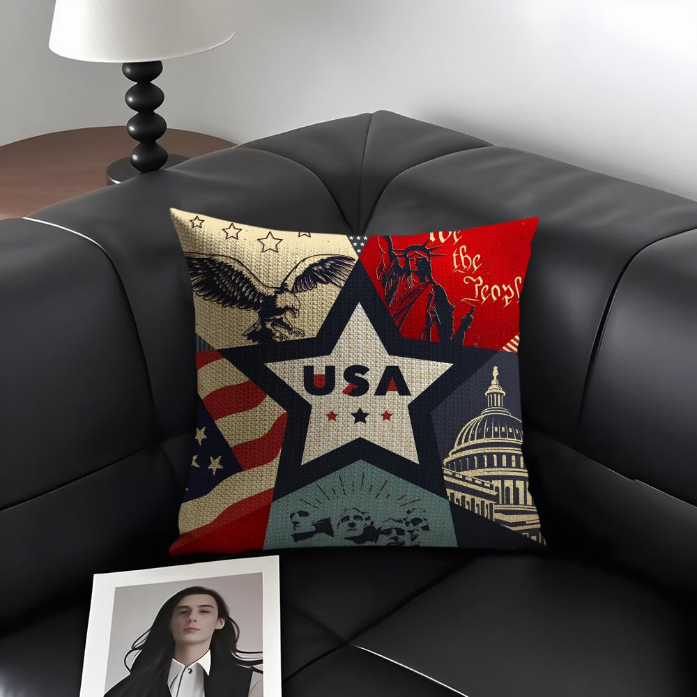 The USA Fashion Cushion Cover Natural Linen Organic Fabric DoubleSided Printing Sofa Home Decor Gift Pillow Case