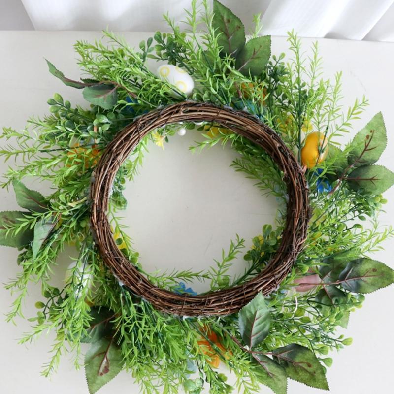Beautiful Easters Eggs Wreath Colorful Artificial Flower Garlands Decoration for Spring Home Door and Porch Decors