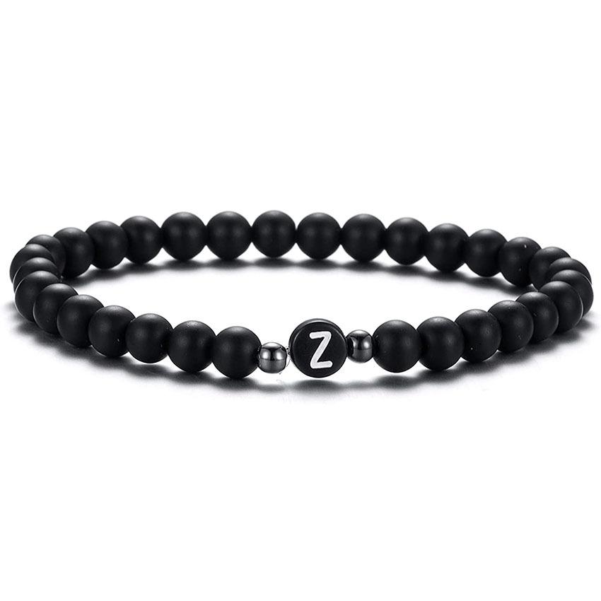 6 mm Armband aus natürlichem, mattiertem Achat für Damen und Herren, handgefertigtes Perlenarmband mit Buchstaben, modisches Design mit 26 Buchstaben, Partnerschmuck
