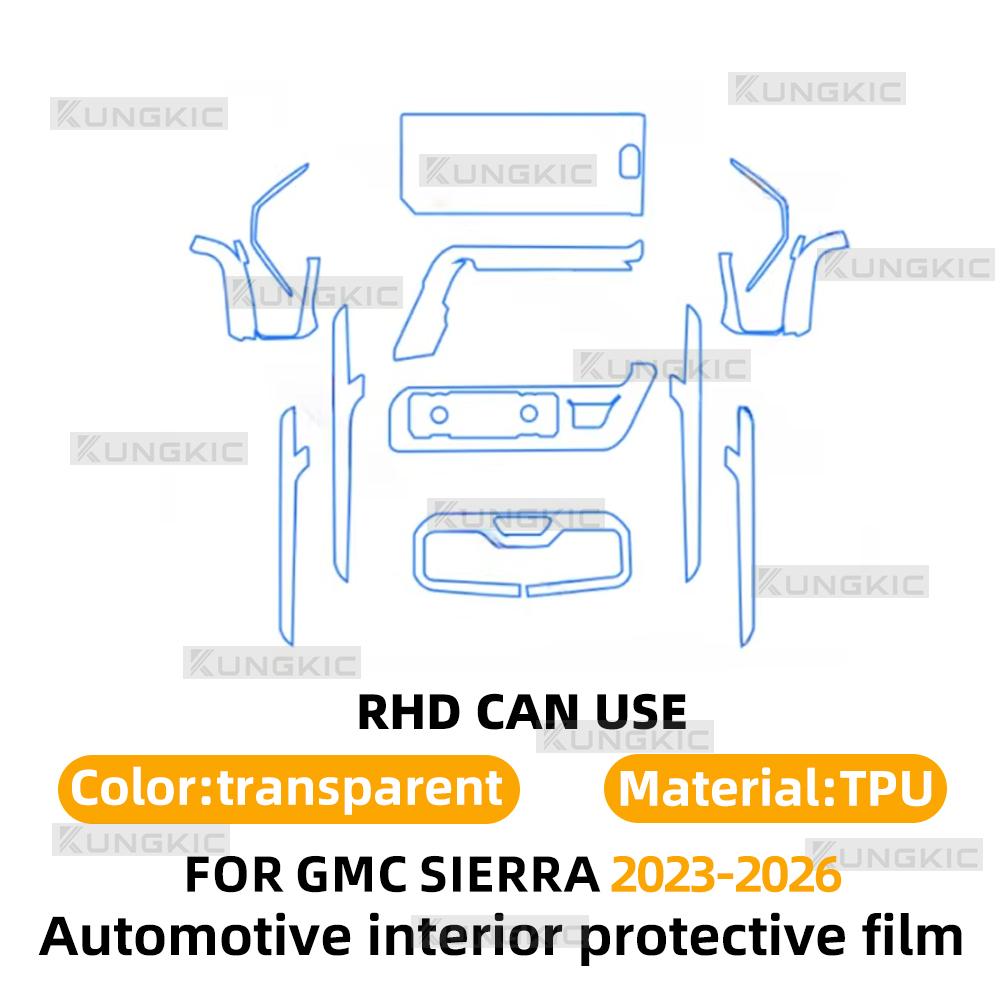 

For GMC Sierra 2026 2025 2024 Automotive Interior Protective Film TPU Anti-scratch Central Control Screen AC Panel Clear right hand drive