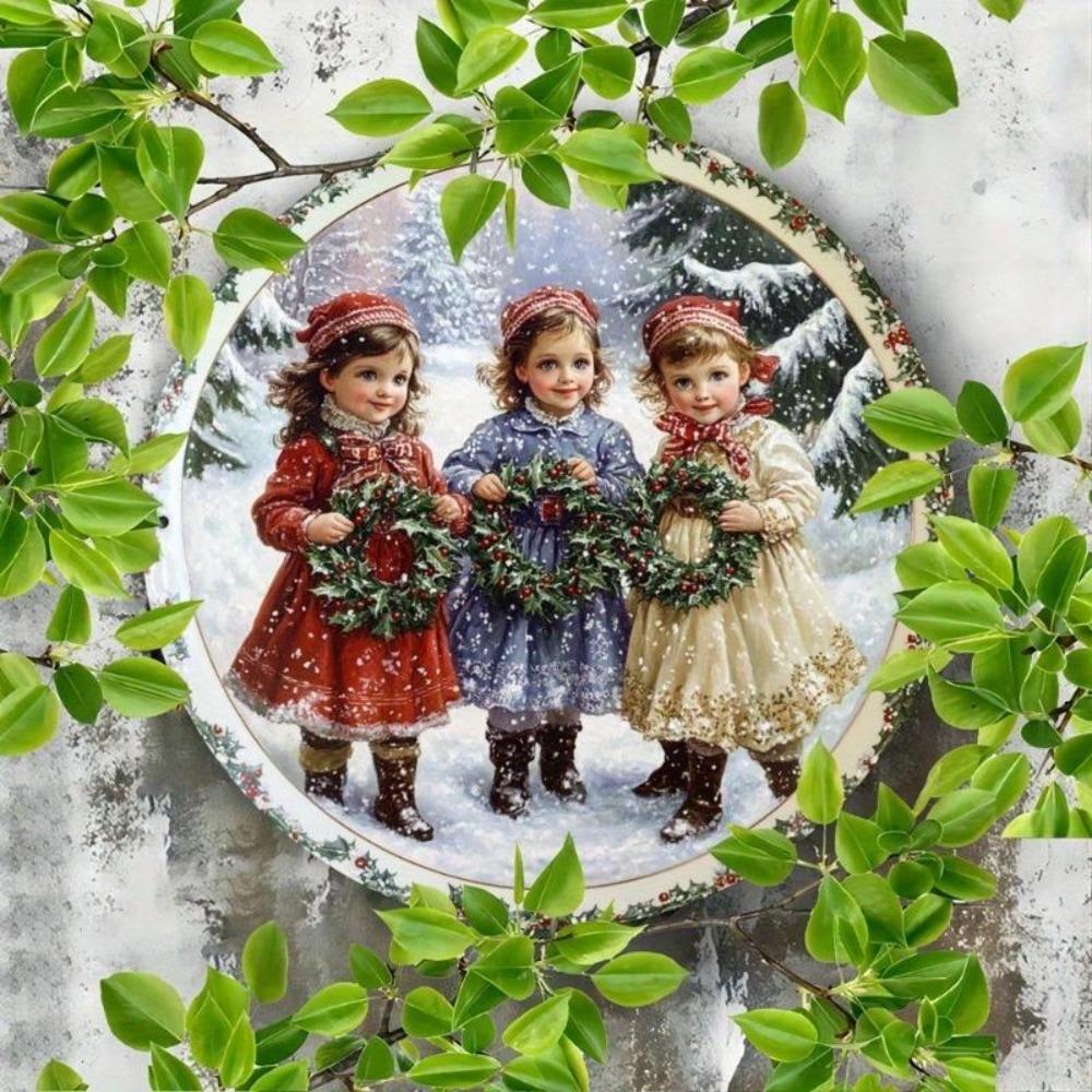 Victorian Christmas Metal Wall Art Sign Vintage 8 Inch Snowy Tree Holly Decor