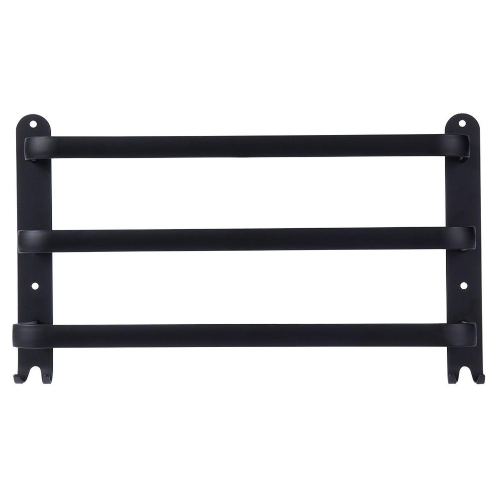 Bathroom Wall Towel Rack, Metal, Black + Hooks, 40 Cm