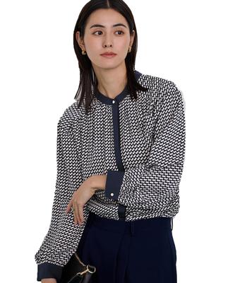 Yours Geometric Band Collar Blouse BZXN1224 Size Small Blue Women's