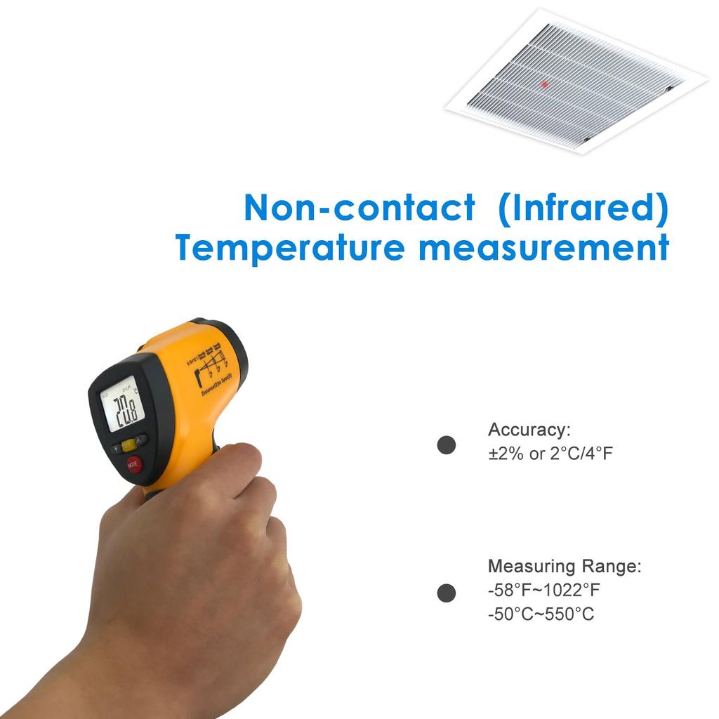 Digital Laser Infrared Thermometer, Pyrometer (-50 °C To 550 °C) with LCD Lighting