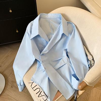 Tricou Polo cu Mânecă Lungă Neregulat de Designer Primăvară Vară Femei Tunica Alb Elegant Top de Bază Bluză Cămașă pentru Femei pentru Muncă
