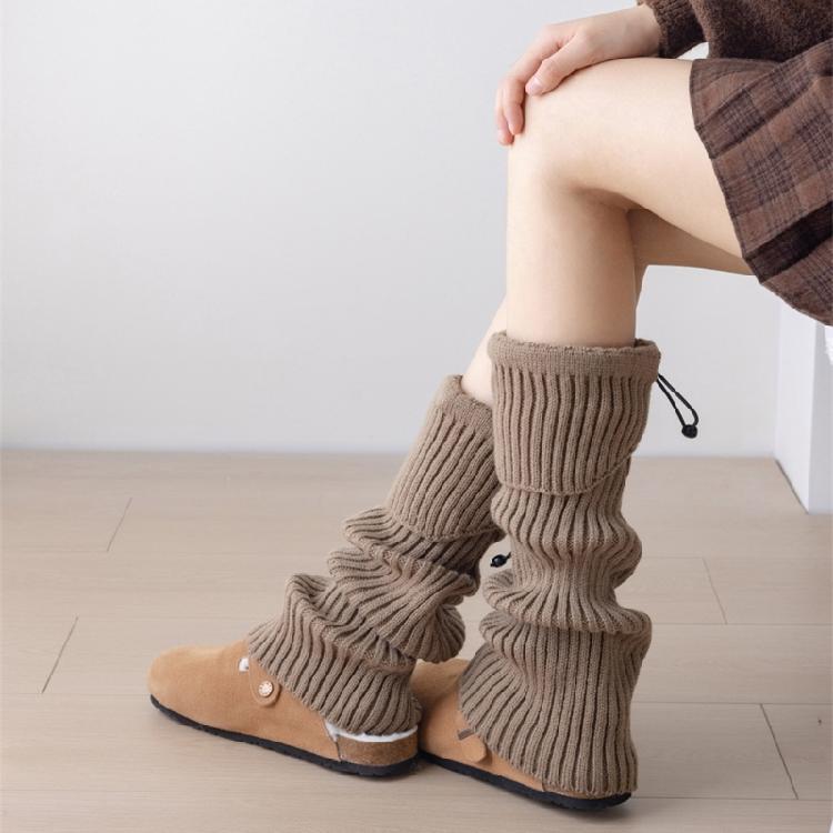 Solid Color Drawstring Leg Warmers for Women Girls Ribbed Knit Turn Cuff Boot Covers Socks for Ballet Dance Skating Yoga