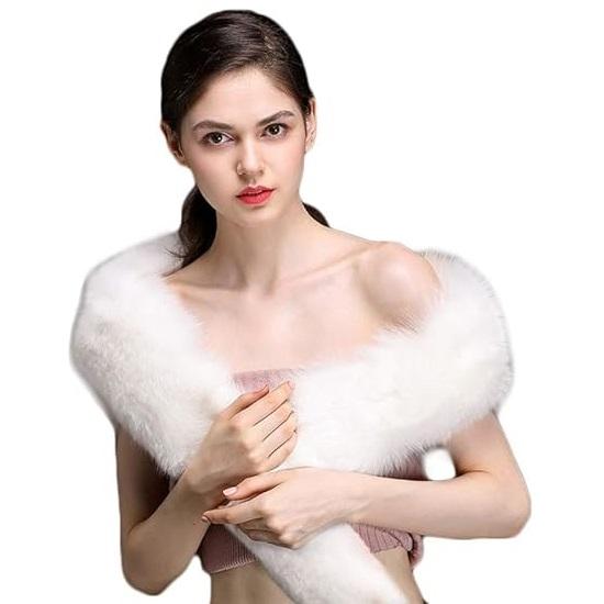 178*15cm Double-Sided Plush Women's Faux Fur Collar Scarf Wrap Winter Neck Warmer Collar Ladies White Scarf