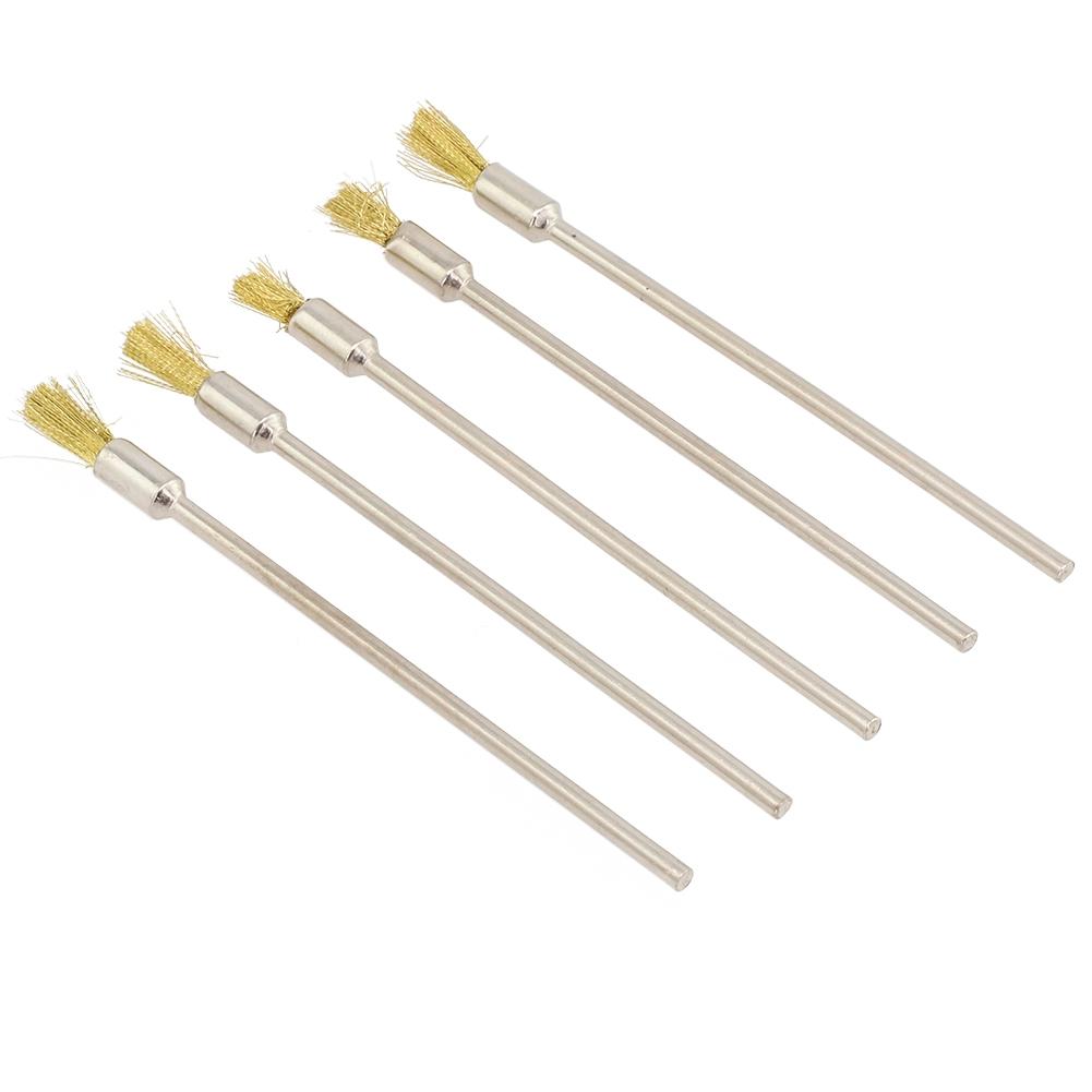5pcs 3mm Shank 100mm Brass Stainless Steel Wire Brushes Cleaning Polishing Brush