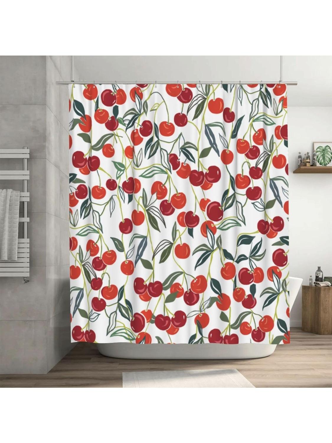 

Cherry Shower Curtains, Fruits Shower Curtain Cute Bright Colorful Design, Bathroom, Decorative Bathroom Shower Curtain W60H190(CM)-1 Pcs