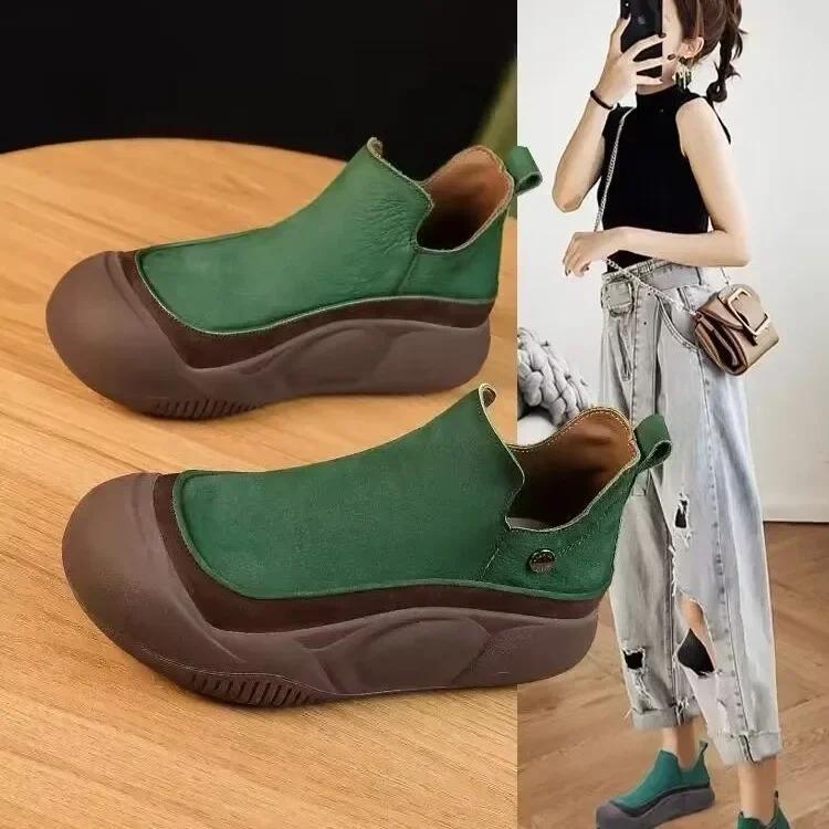 New Women Shoes Platform Flats Goth Boots Chelsea Motorcycle Winter Designer Ankle Fashion Boots Goth Walking Mujer Zapatos