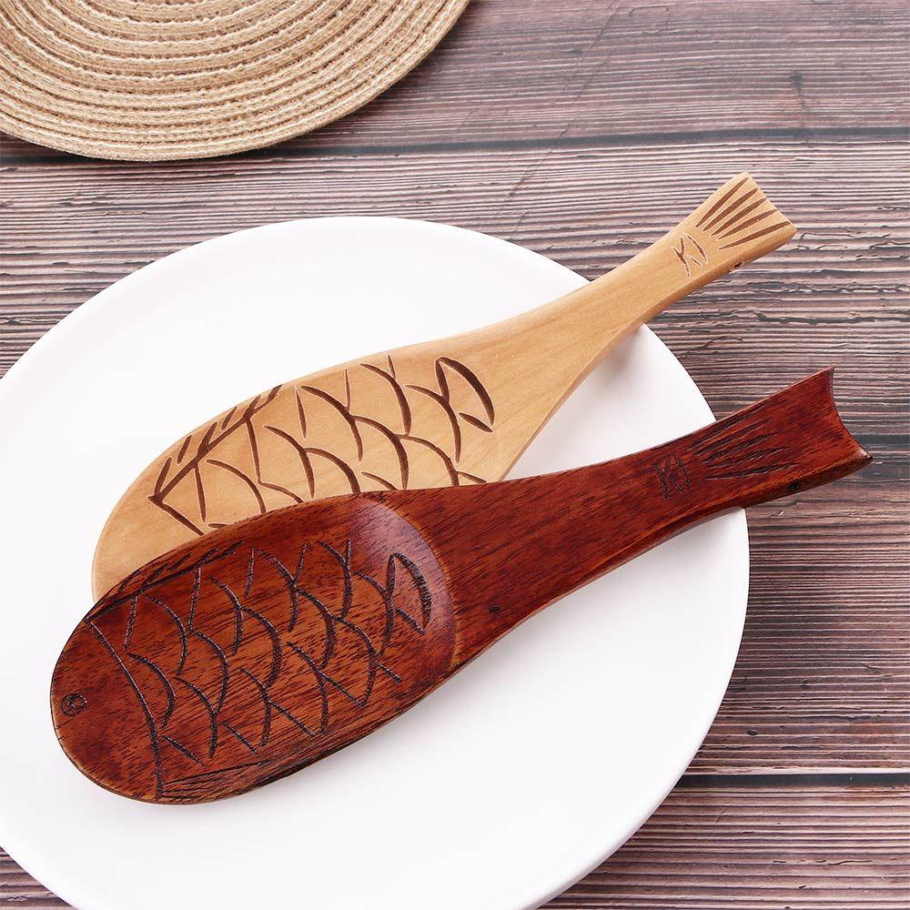 Dinnerware Cooking Eco-friendly Fish Shaped Wooden Easy To Clean Spatula Rice Paddle Rice Scooper Serving Spoons