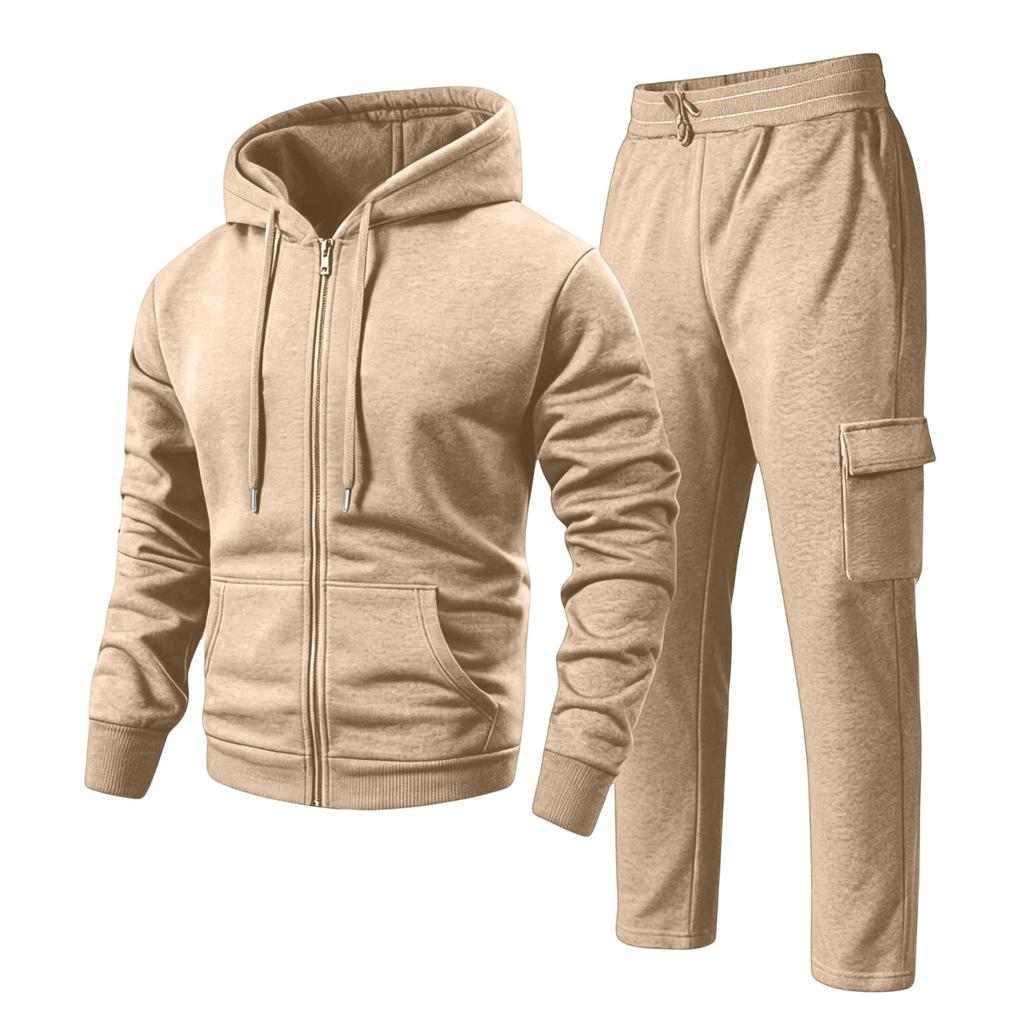Men's Hoodie and Cargo Jogger Pants 2-Piece Set Casual Sportswear Suit for Outdoor Activities