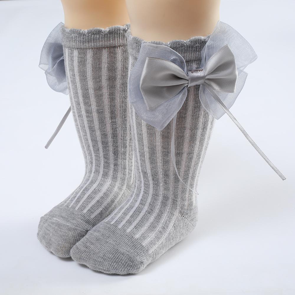 New Spring and Autumn Babies' Socks Spanish Baby Knee-Length Big Bow Dress Socks Solid Color Striped Stockings