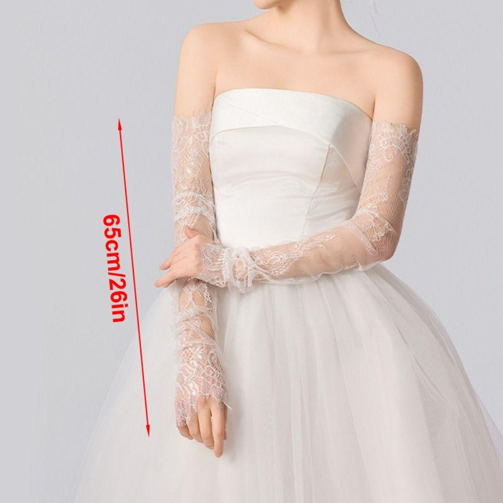 Guanti da Sposa Lunghi Bianco Nero Senza Dita Nuovi Guanti in Pizzo Banchetto