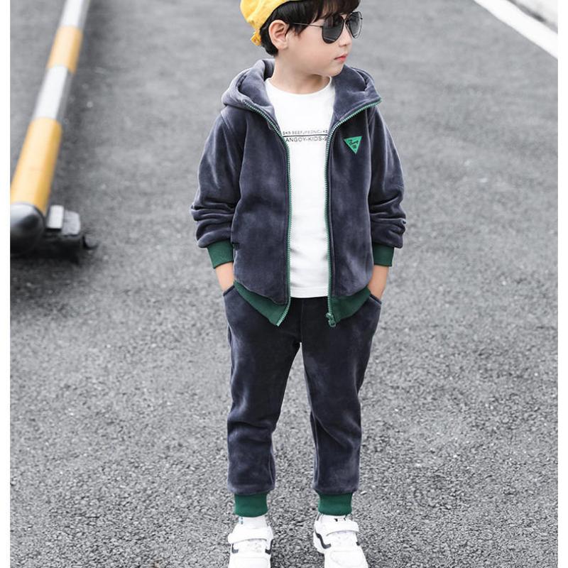 Children Clothing Set Double-sided Velvet Autumn Winter Fashion Letter Hooded 2PCS Hoodies Coat +Pants Kids Boys Tracksuit
