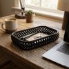 Hollow Out Woven Storage Tray Imitation Rattan Sundries Storage Dish Desk Storage Tray Bedroom
