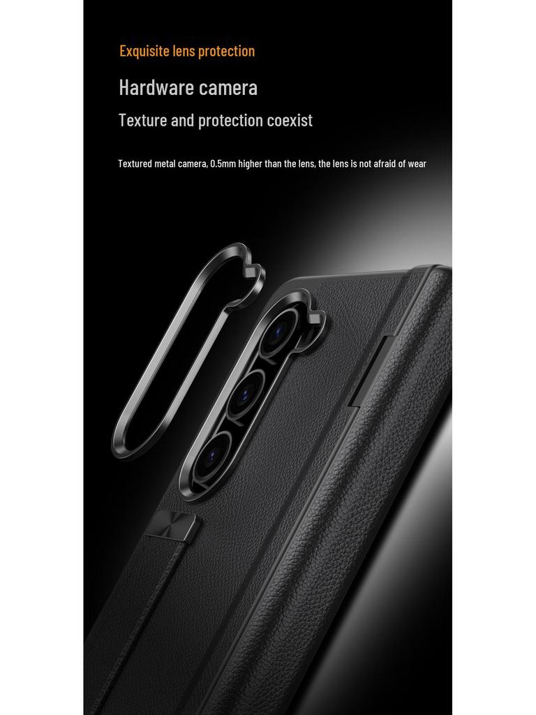 Samsung Fold6 Case with Stand: Protective PC Shell, Integrated Leather, Wrist Strap