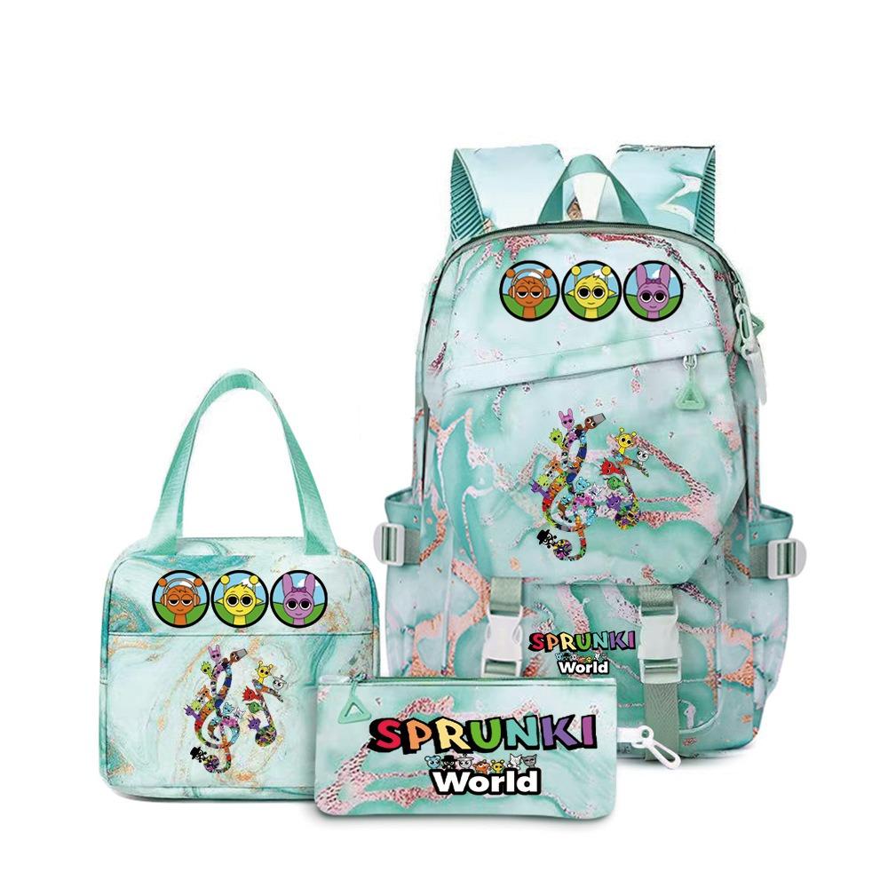 Popular Rhythm Box Sprunki Music Game School Bag Backpack Pencil Bag Three-piece Student Backpack D