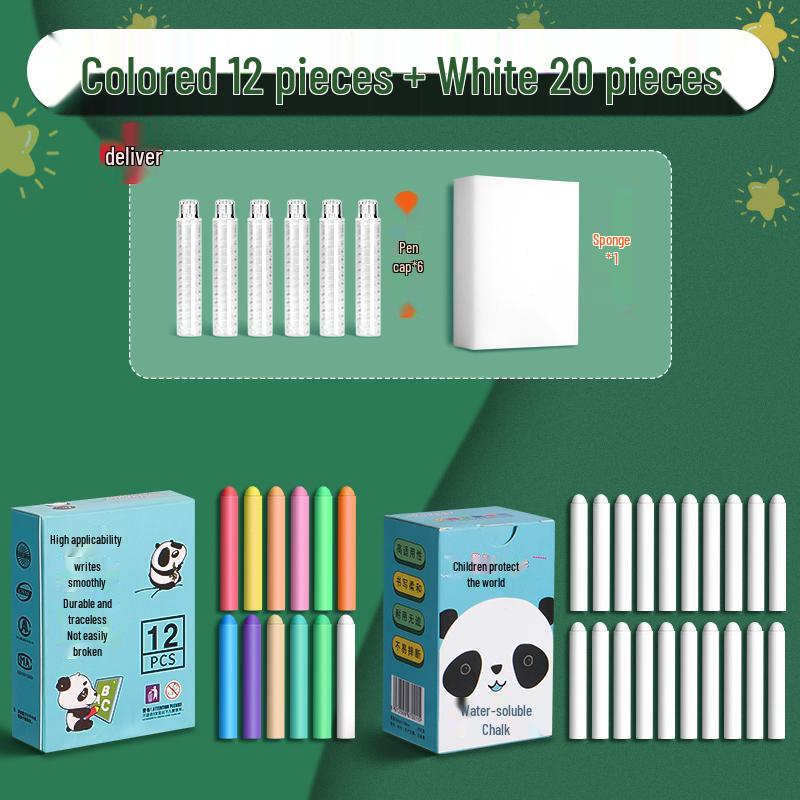 Water-Soluble Dust-Free Chalk for Teachers & Students - Reveals Color When Wet - Ideal for Blackboard Writing & Drawing