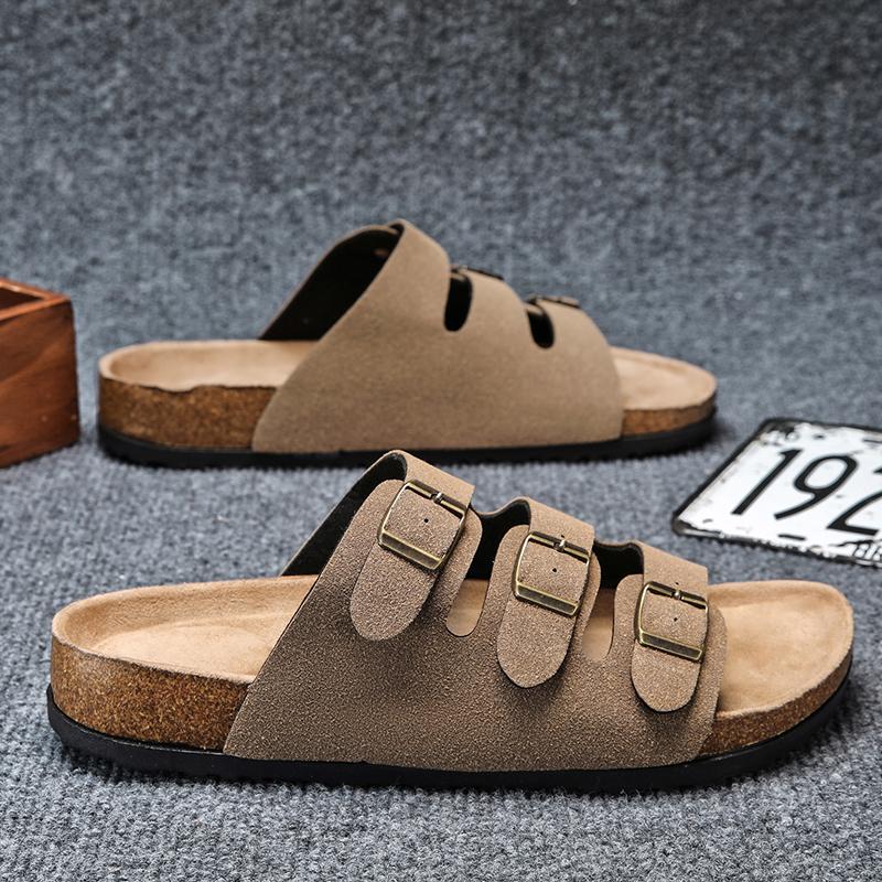 

Модные мужские тапочки слипоны модные натуральная кожа шлепанцы мужские летние туфли мужские сандалии для отдыха противоскользящие тапочки Zapatos Hombre мужские 10 хаки