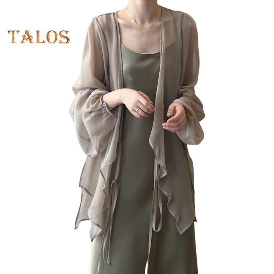 

Женский летний шифоновый солнцезащитный кардиган с v-образным вырезом и длинными рукавами, шифоновый топ, прозрачное пальто с шалью на шнуровке и нерегулярным подолом L хаки