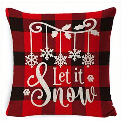 Home Decor Christmas Snowflake & Plaid Pattern Cushions Pattern Cushion Cover Suitable For Sofa Bedroom Car Pillow Cover