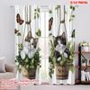2pcs,2D Plane Printing Curtains&Window Treatment Potted Kittens Versatile Polyester (without Rod) Room Decor Ldeal for Bedroom &
