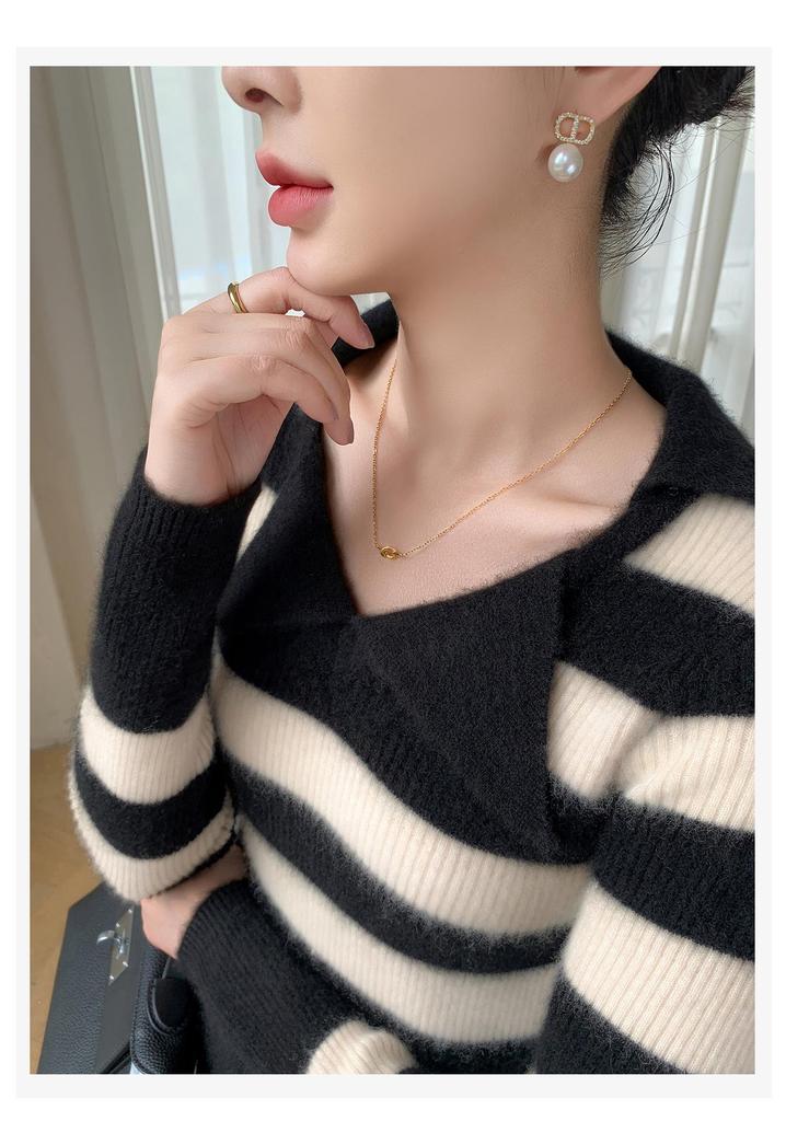 2025 Women's Slim Fit Cashmere Long Sleeve Polo Shirt: Autumn/Winter Trendy Base Layer with Thin Lapel